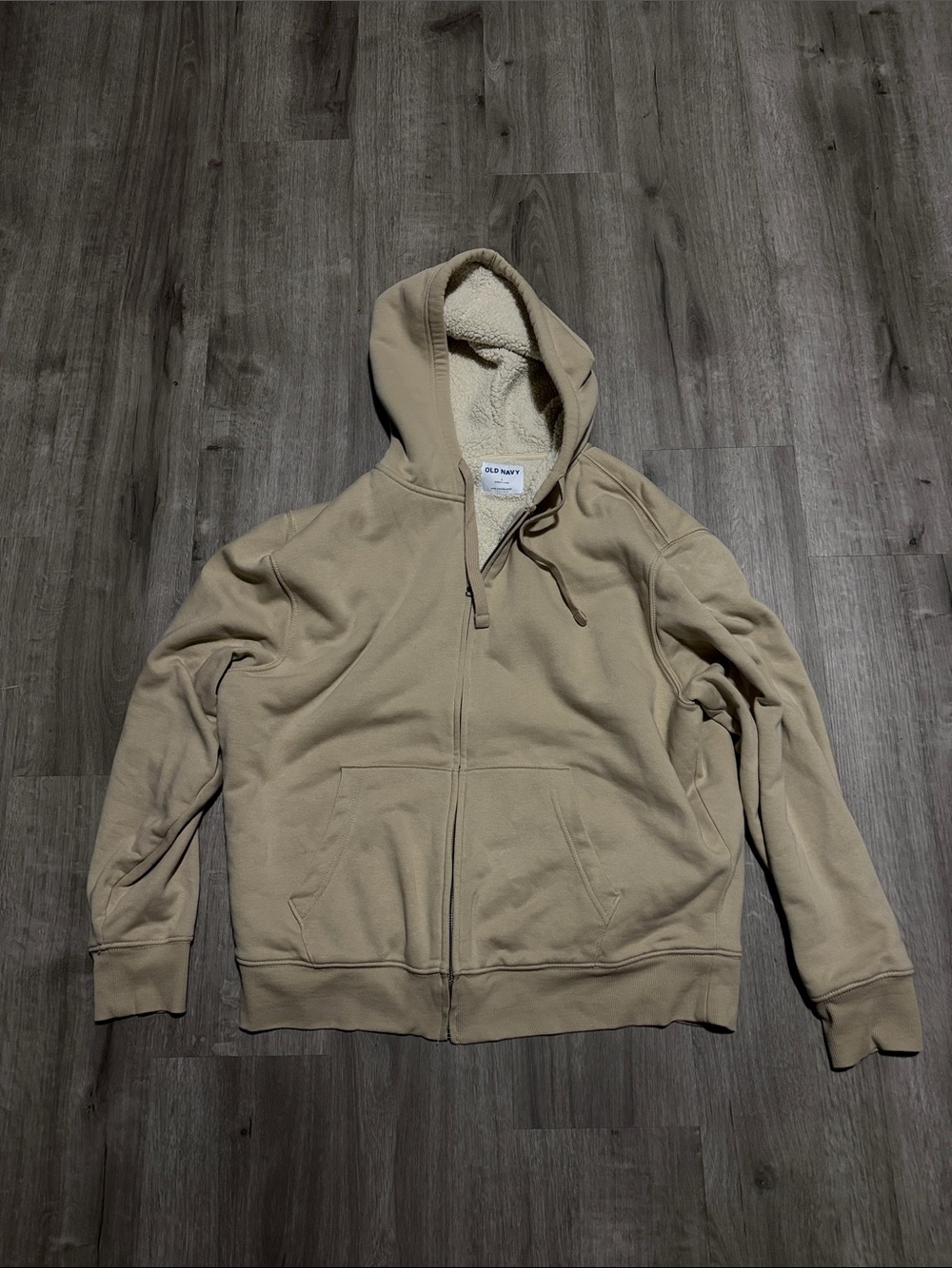 Old Navy Men's Zip-Up Hoodie in Tan with Sherpa Lining